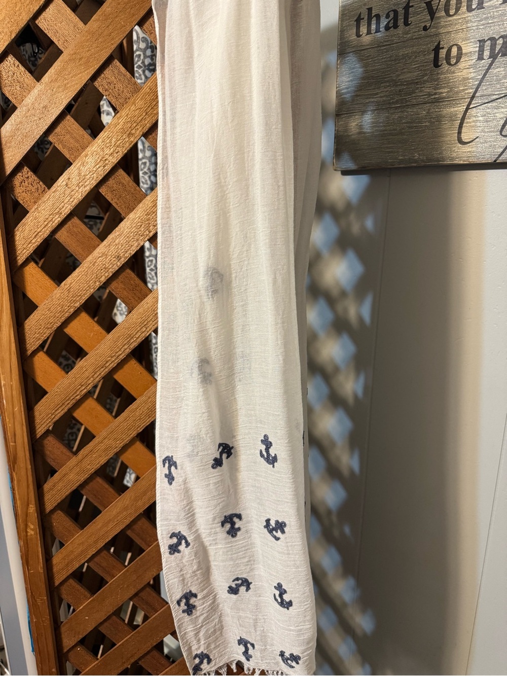 Simonetta White Curtain Panel with Navy Anchor Motif
